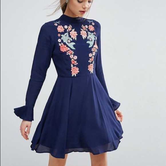 ASOS Dresses & Skirts - ASOS Embroidered Trumpet Sleeve Mini Dress